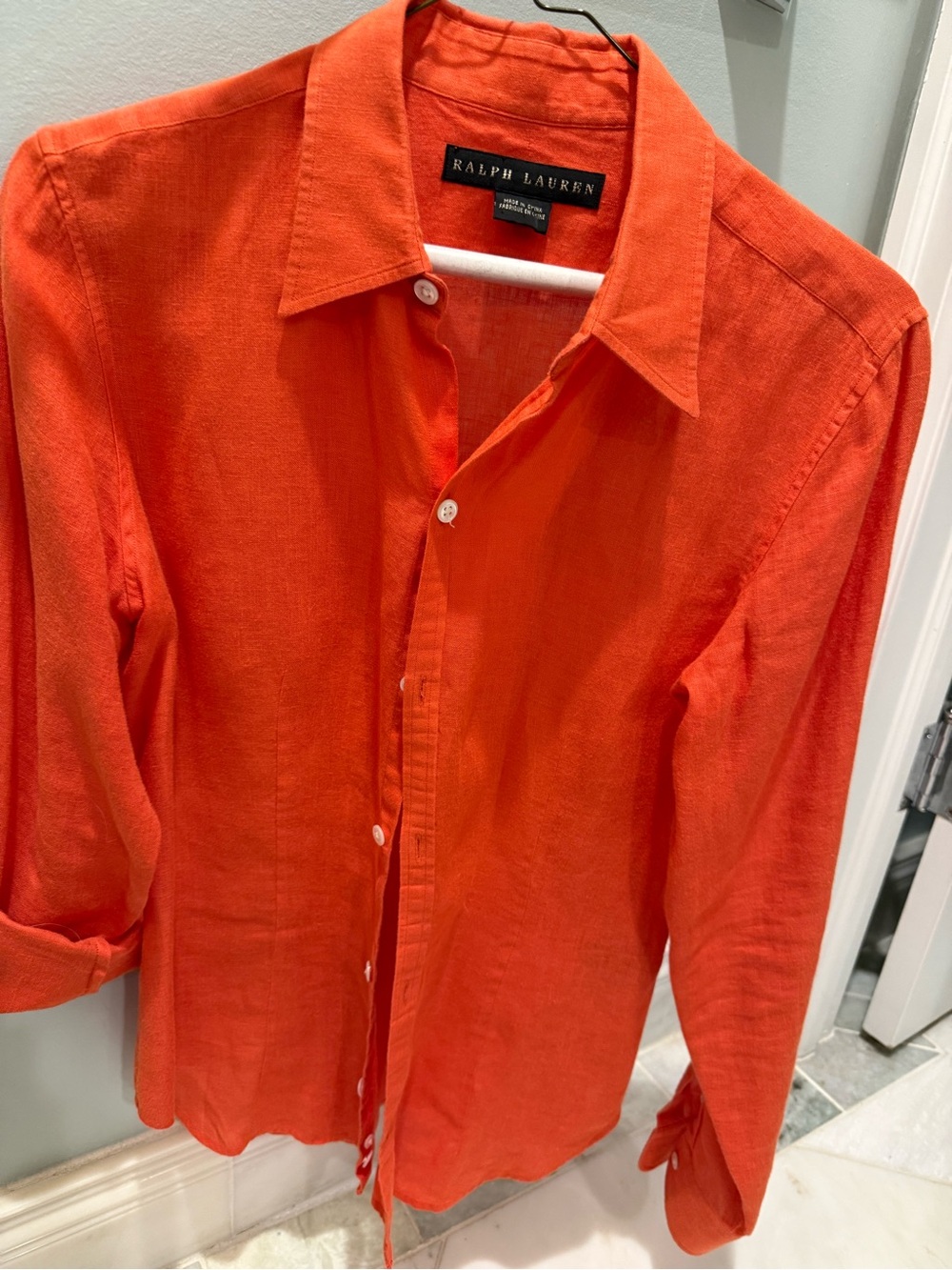 Ralph Lauren Orange Linen Button-Down Shirt